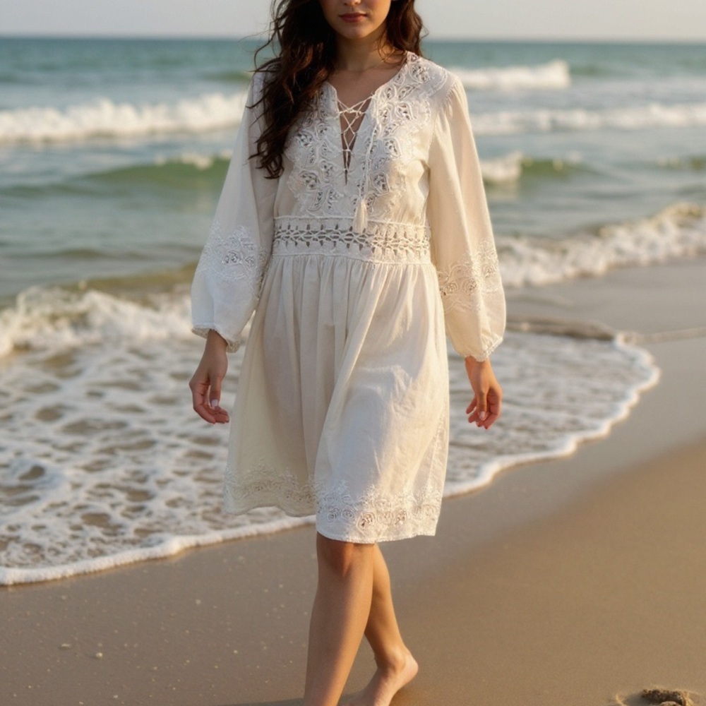 Ulla Johnson White Lace-Up Embroidered dress - Picture 1 of 11